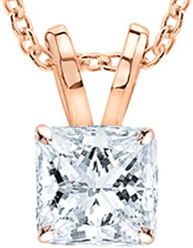 0.45 Carat 14K White Gold Princess Diamond Solitaire Pendant Necklace H-I Color SI1-SI2 Clarity