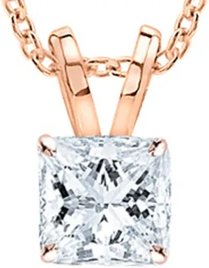 0.45 Carat 14K White Gold Princess Diamond Solitaire Pendant Necklace H-I Color VS1-VS2 Clarity, w/ 16" Silver Chain