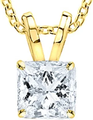 0.5 Carat 14K White Gold Princess Diamond Solitaire Pendant Necklace G Color SI2 Clarity, w/ 16" Silver Chain