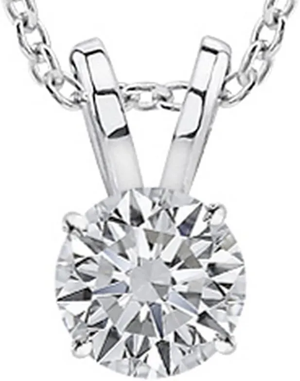 0.85 Carat 14K White Gold Round Diamond 4 Prong Solitaire Pendant Necklace J Color I2 Clarity