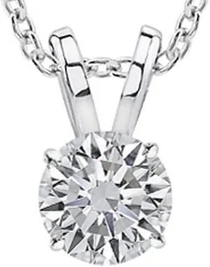 0.85 Carat 14K White Gold Round Diamond 4 Prong Solitaire Pendant Necklace J Color I2 Clarity