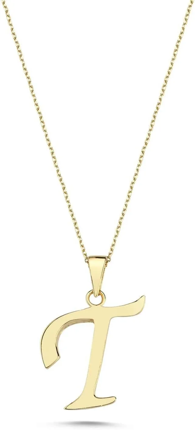 100% 14k Solid Gold Necklace | Dainty Charm Alphabet Letter Initial Necklaces for Women | Custom Pendant Jewelry for Her Birthday | Mothers Day Gifts for Mom | 18''