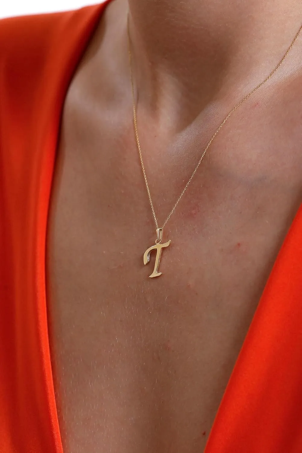 100% 14k Solid Gold Necklace | Dainty Charm Alphabet Letter Initial Necklaces for Women | Custom Pendant Jewelry for Her Birthday | Mothers Day Gifts for Mom | 18''