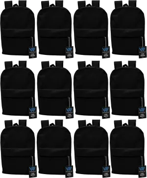 12 Pack Backpack, Bulk 17 inch Lightweight Outdoor Travel Gym Corporate Events Bag (Black)