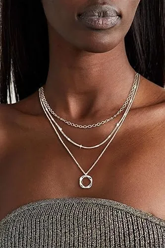 14K Gold/Silver Plated Layered Gold Necklaces for Women Dainty Stackable Choker Necklaces with Cuba Cross & Circle Pendants