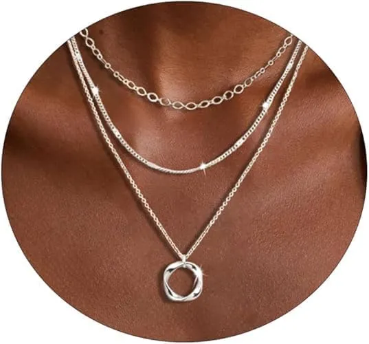 14K Gold/Silver Plated Layered Gold Necklaces for Women Dainty Stackable Choker Necklaces with Cuba Cross & Circle Pendants