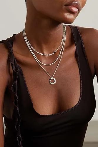 14K Gold/Silver Plated Layered Gold Necklaces for Women Dainty Stackable Choker Necklaces with Cuba Cross & Circle Pendants