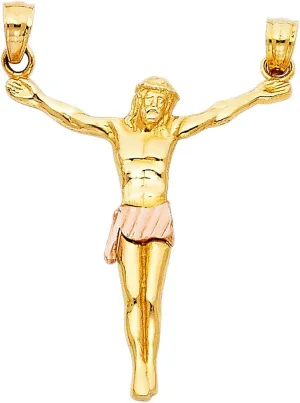 14K Two Tone Gold Jesus Body Crucifix Cross Religious Pendant - Crucifix Charm Polish Finish - Handmade Spiritual Symbol - Gold Stamped Fine Jewelry - Great Gift for Men & Women for Occasions, 32 x 25 mm, 1.5 gms