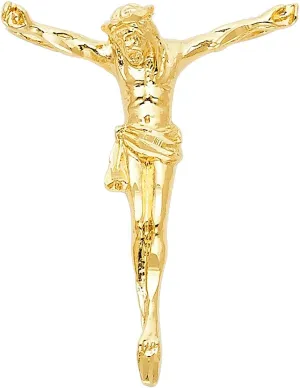 14K Yellow Gold Religious Jesus Christ Body Pendant - Crucifix Charm Polish Finish - Handmade Spiritual Symbol - Gold Stamped Fine Jewelry - Great Gift for Men & Women for Occasions, 34 x 26 mm, 1.9 gms