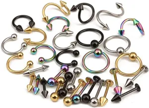 16pcs Jewelry Set Steel Tongue Ring Gold Plated Piercing Jewelry for Women