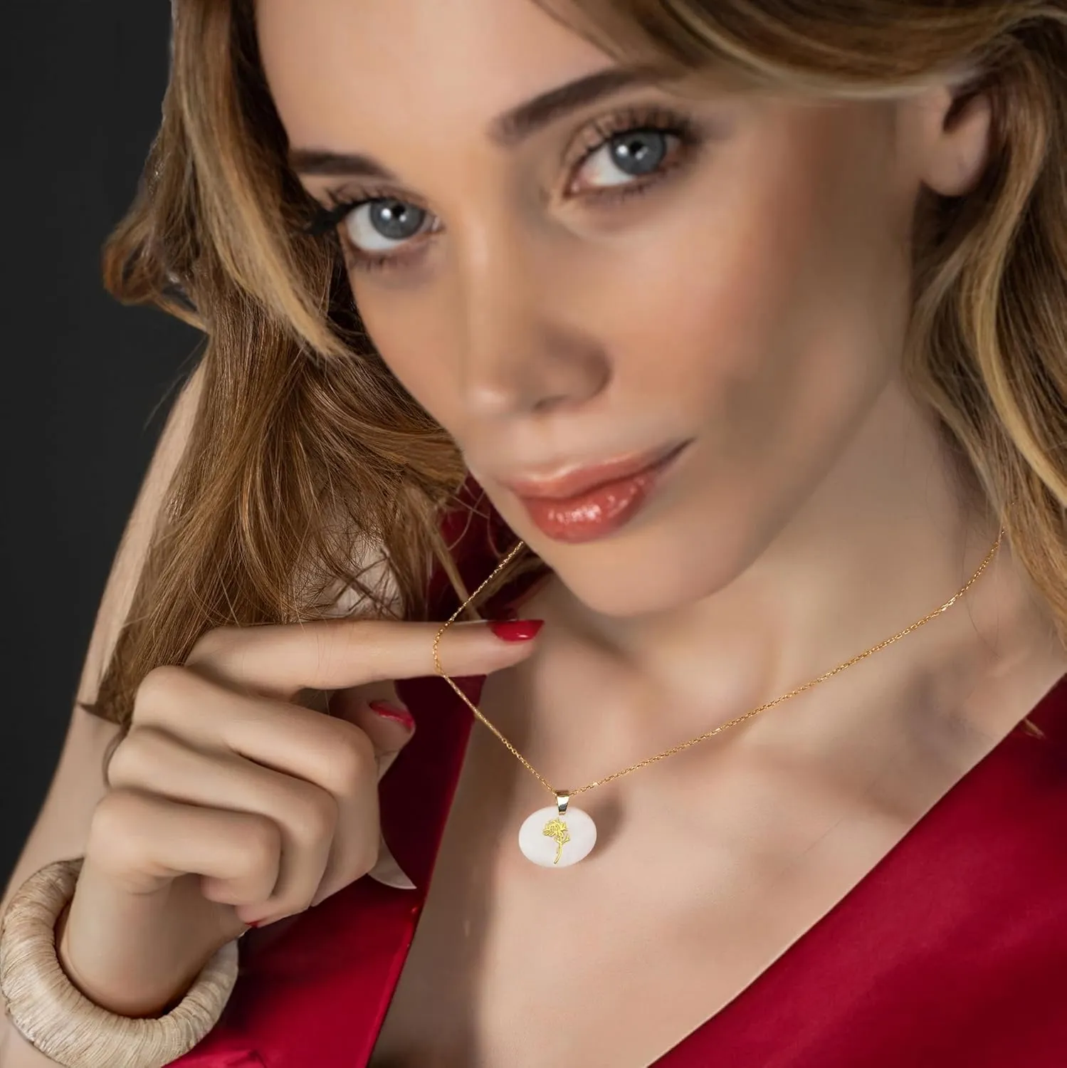 18ct Gold Vermeil Birthflower Genuine Mother of Pearl Necklaces for Women - 925K Sterling Silver Necklaces with Chain Options