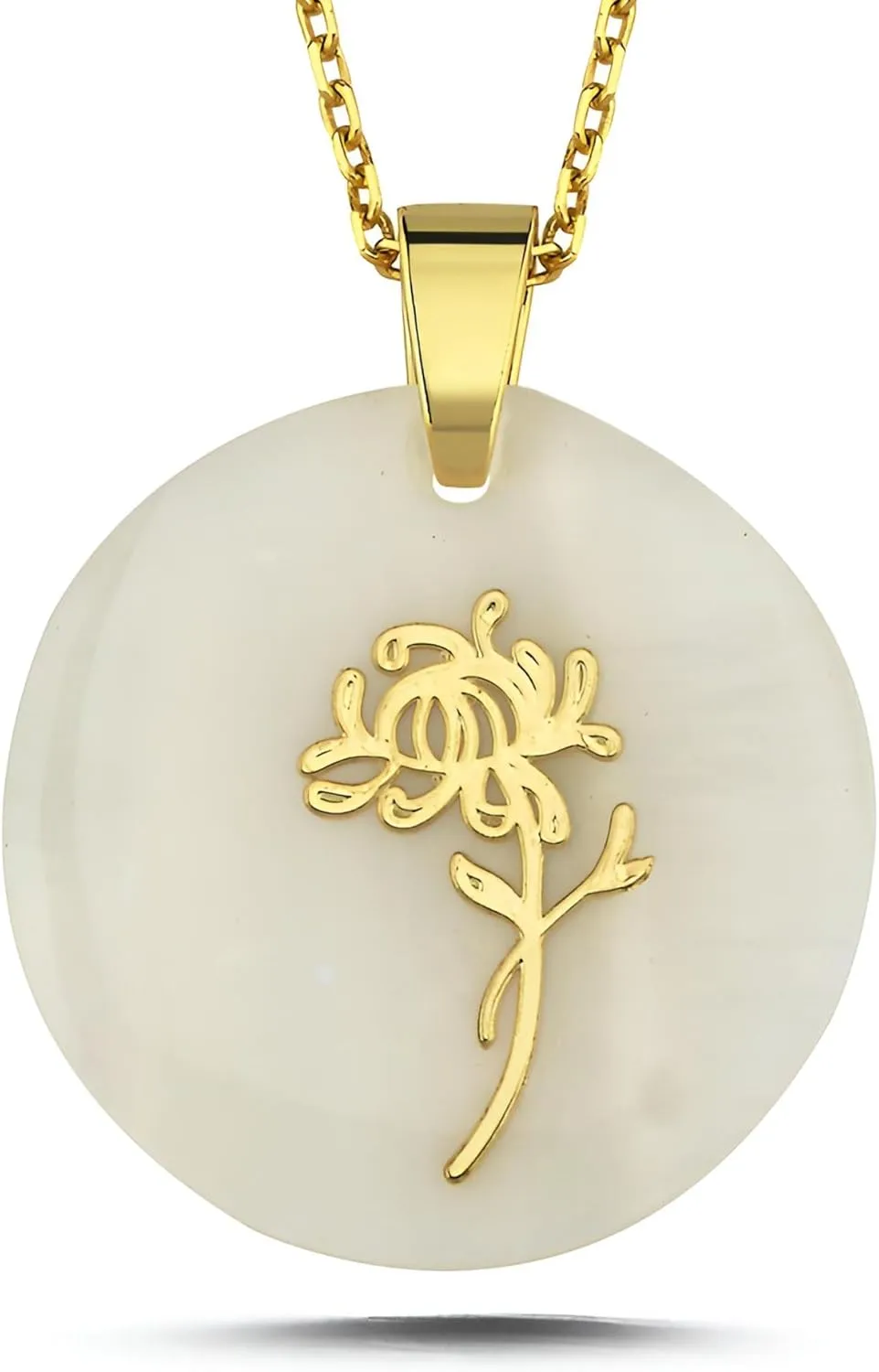 18ct Gold Vermeil Birthflower Genuine Mother of Pearl Necklaces for Women - 925K Sterling Silver Necklaces with Chain Options