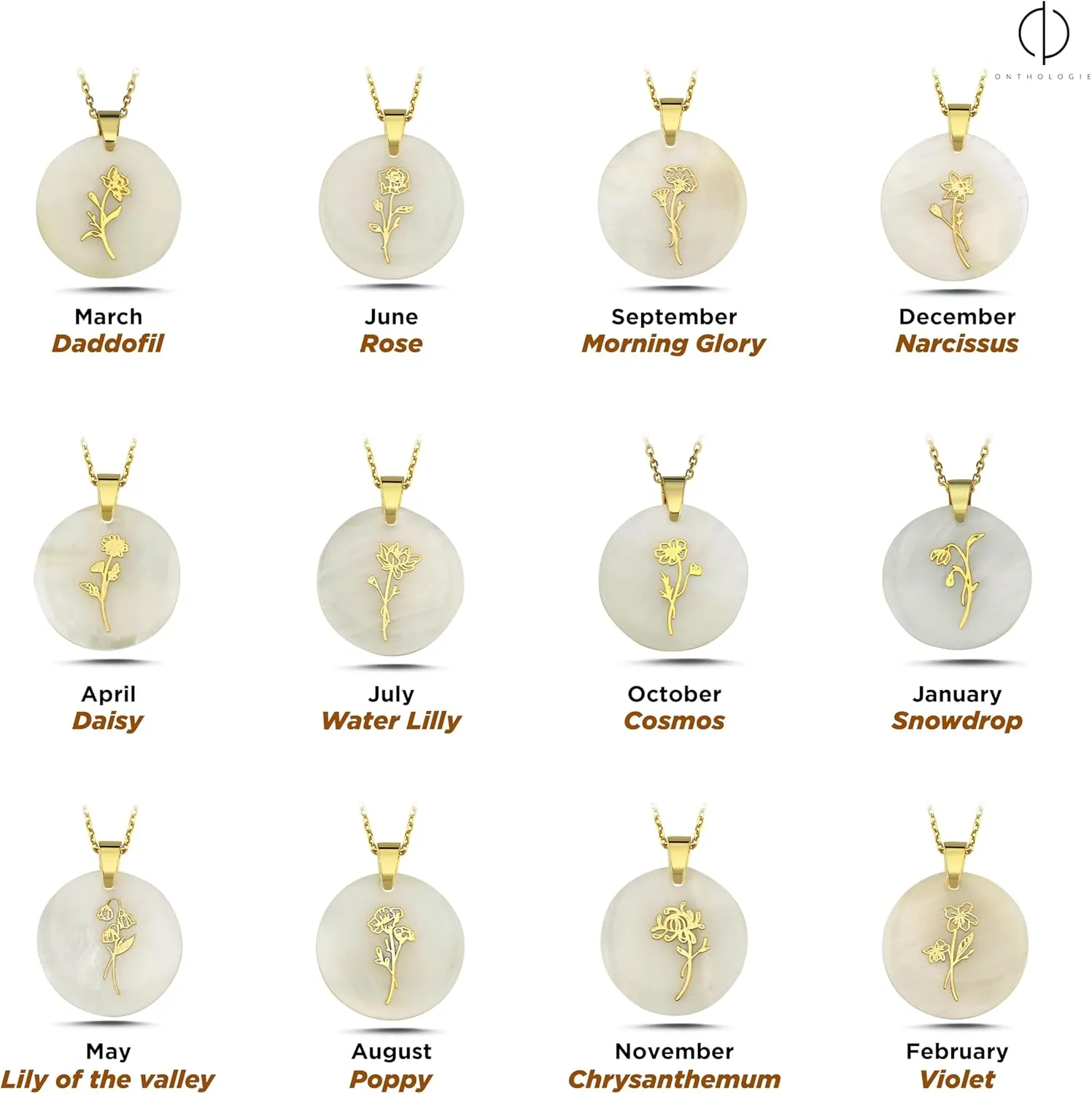 18ct Gold Vermeil Birthflower Genuine Mother of Pearl Necklaces for Women - 925K Sterling Silver Necklaces with Chain Options