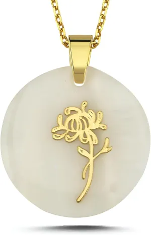18ct Gold Vermeil Birthflower Genuine Mother of Pearl Necklaces for Women - 925K Sterling Silver Necklaces with Chain Options