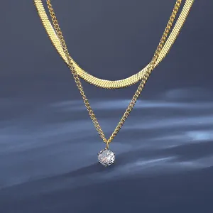 18K Gold Plated Layering Necklaces for Women Herringbone Choker Necklace Stylish Minimalist Design Solitaire Cubic Zirconia Women Necklaces