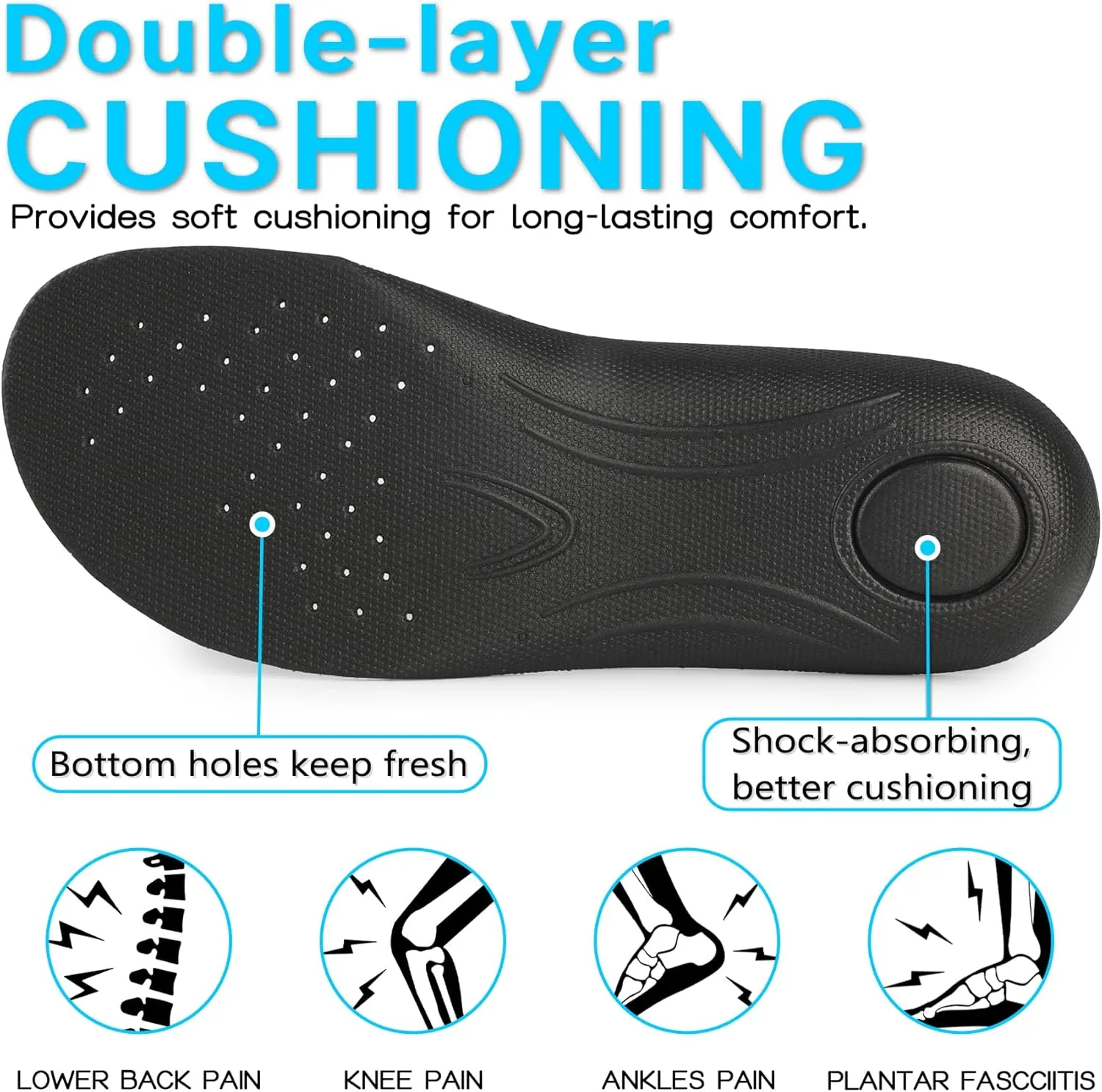 2 Pairs Shoe Insoles for Clogs Garden Shoes Wide Fit Thin Insoles for Clogs Replacement Cushioning Arch Support Insole for Women and Men Black 48/49