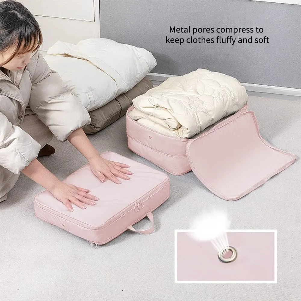 2 Set Compression Packing Cubes for Travel, Expandable Luggage Organizers Bag, Large Compression Cubes for Packing, Travel Accessories for Suitcase Organizer Bags Set (Pink)