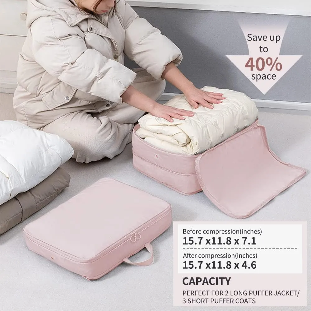2 Set Compression Packing Cubes for Travel, Expandable Luggage Organizers Bag, Large Compression Cubes for Packing, Travel Accessories for Suitcase Organizer Bags Set (Pink)