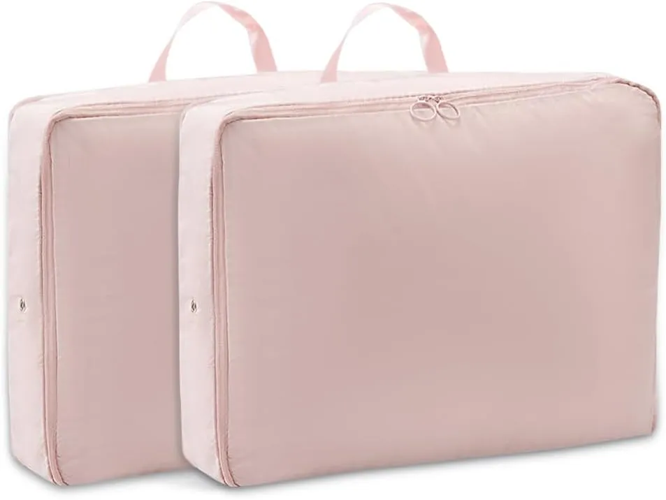 2 Set Compression Packing Cubes for Travel, Expandable Luggage Organizers Bag, Large Compression Cubes for Packing, Travel Accessories for Suitcase Organizer Bags Set (Pink)