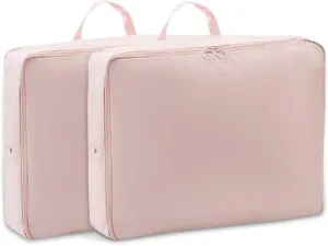 2 Set Compression Packing Cubes for Travel, Expandable Luggage Organizers Bag, Large Compression Cubes for Packing, Travel Accessories for Suitcase Organizer Bags Set (Pink)