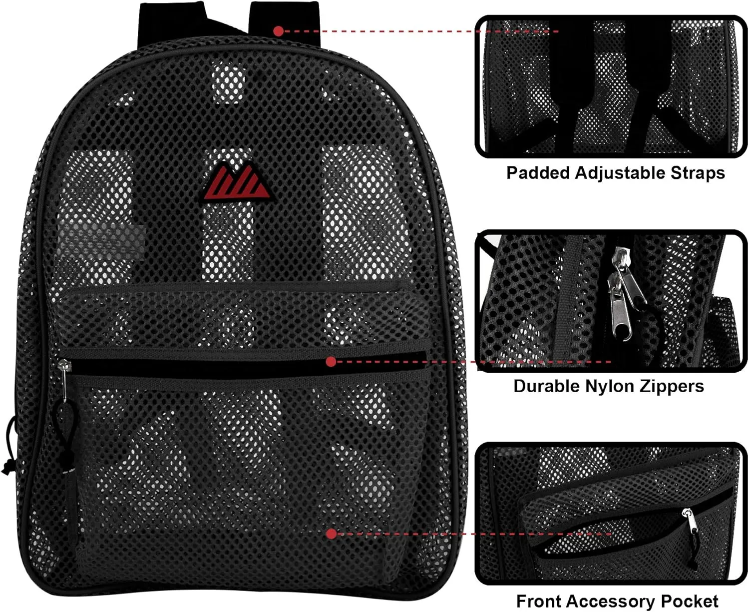 24 Pack Bulk Mesh Backpacks for School Kids, Adults, Beach, and Travel, 17" Mesh Backpacks in Bulk