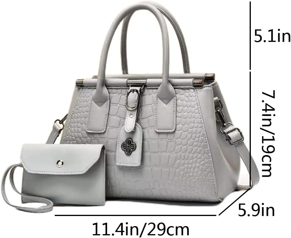 2pcs Women Top Handle Satchel and Purse Faux Leather Totes Shoulder Bags Clutch Wallet