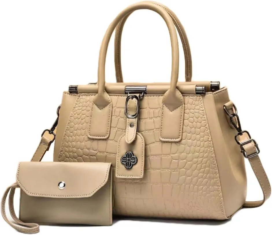 2pcs Women Top Handle Satchel and Purse Faux Leather Totes Shoulder Bags Clutch Wallet