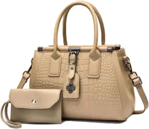 2pcs Women Top Handle Satchel and Purse Faux Leather Totes Shoulder Bags Clutch Wallet