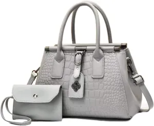 2pcs Women Top Handle Satchel and Purse Faux Leather Totes Shoulder Bags Clutch Wallet