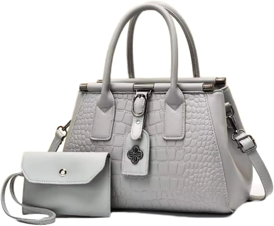 2pcs Women Top Handle Satchel and Purse Faux Leather Totes Shoulder Bags Clutch Wallet