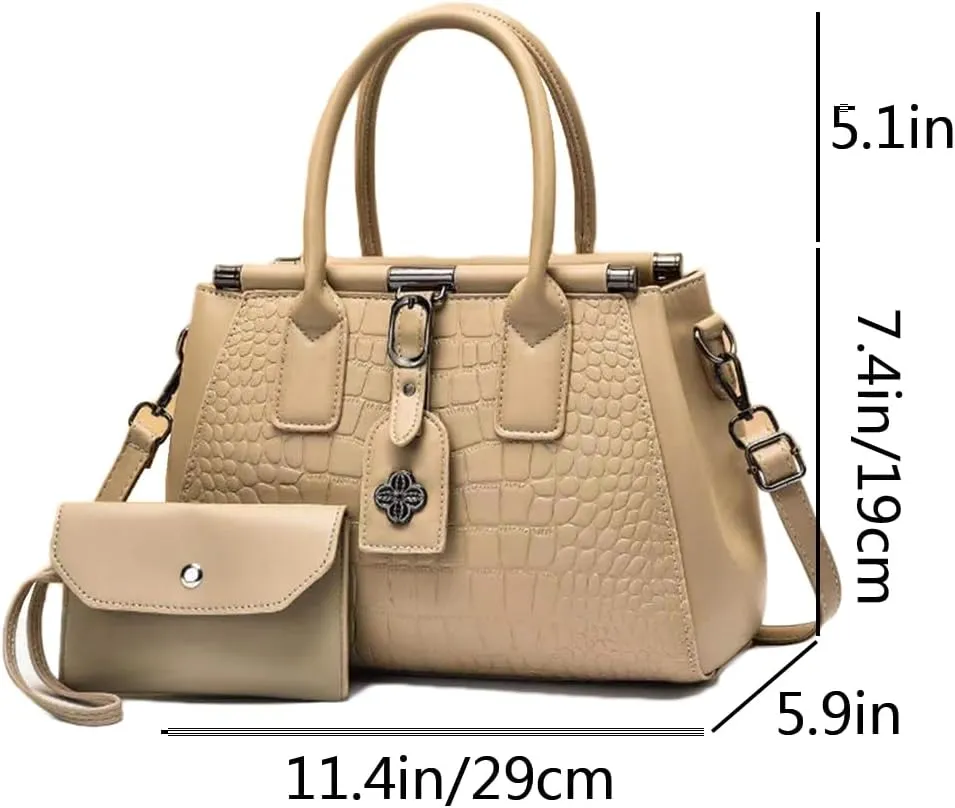 2pcs Women Top Handle Satchel and Purse Faux Leather Totes Shoulder Bags Clutch Wallet