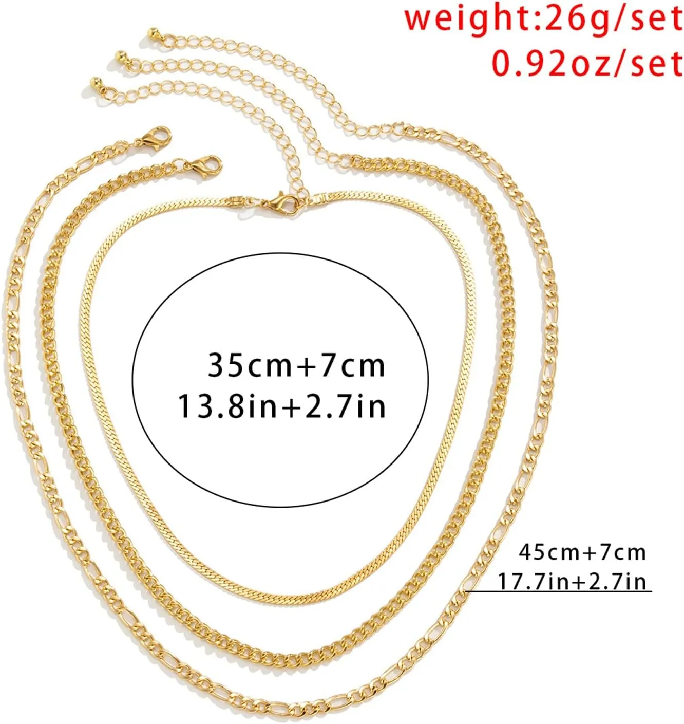 3 Layer Necklaces for Womens, Womens Necklaces Fashion Trendy Adjustable White Gold Plated Figaro and Cuban Chain Necklace