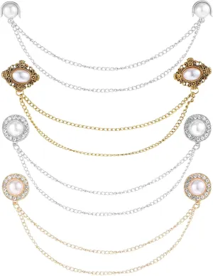 4 Pcs Chain Brooch, Vintage Sweater Shawl Chain Clips,Antique Cardigan Collar Holders, Decorations Cardigan Clip, Sweater Chain Clips for Women Girls