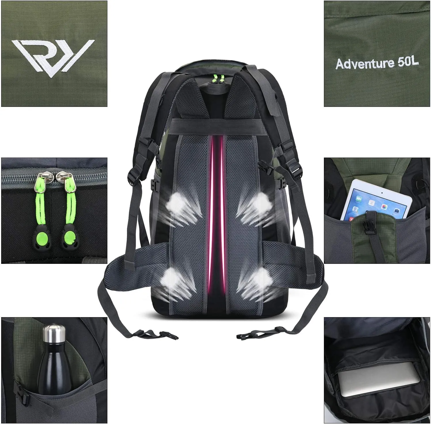 50L Hiking Backpack, Waterproof Lightweight Daypack for Outdoor Camping Travel