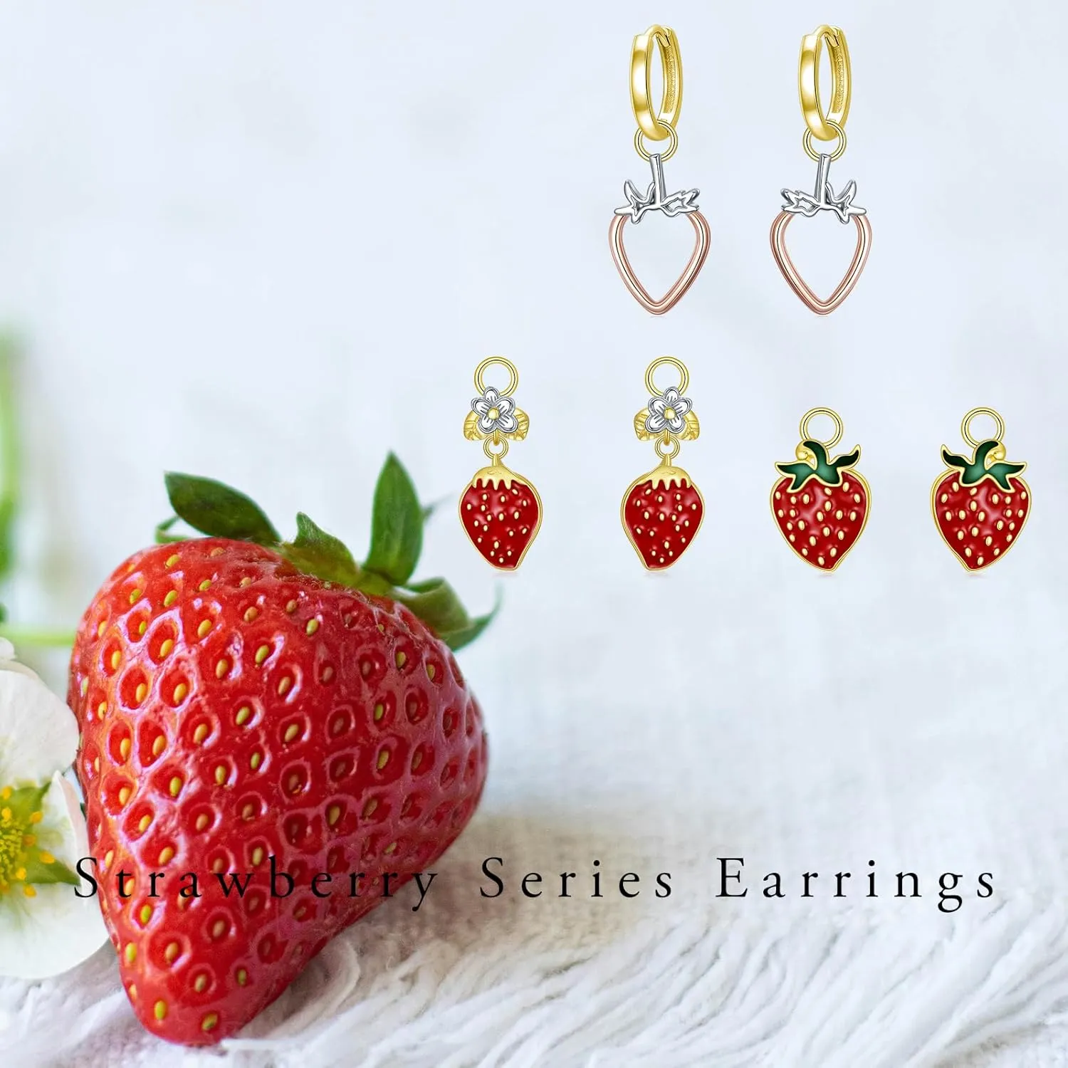 925 Sterling Silver Hoop Dangle Earrings Set of 3,Strawberry/Cherry Fruits Interchangeable Dangle Earrings Gifts For Women