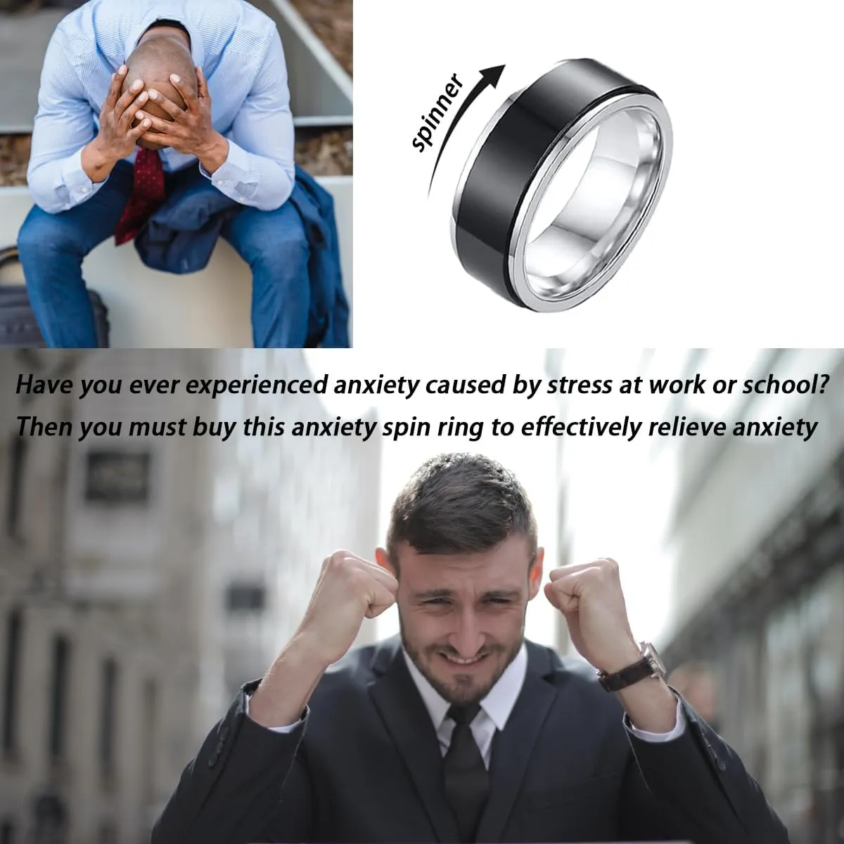 9PCS Stainless Steel Rings for Men Black Rings Pack Band Rings for Men Cool Spinner Rings Set Fidget Rings for Men Anillos Para Hombre Wedding Promise Mens Rings Jewelry