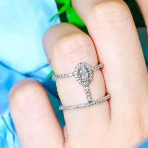 Adjustable Fashion Brand Jewelry CZ Silver Plated Leaf Open Ring Party Jewelry