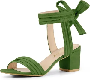 Allegra K Women's Open Toe Ankle Tie Back Block Heels Sandals