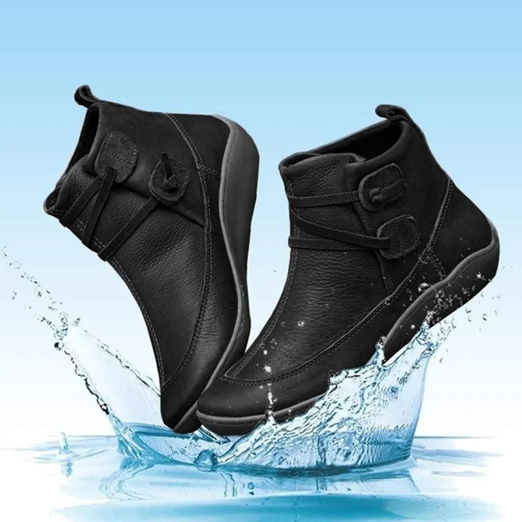 AMDBEL Boots for Women Ankle Booties, Women Arch Support Low Heel Lace Up Zipper Booties Slip On Vintage Leather Ladies Shoes