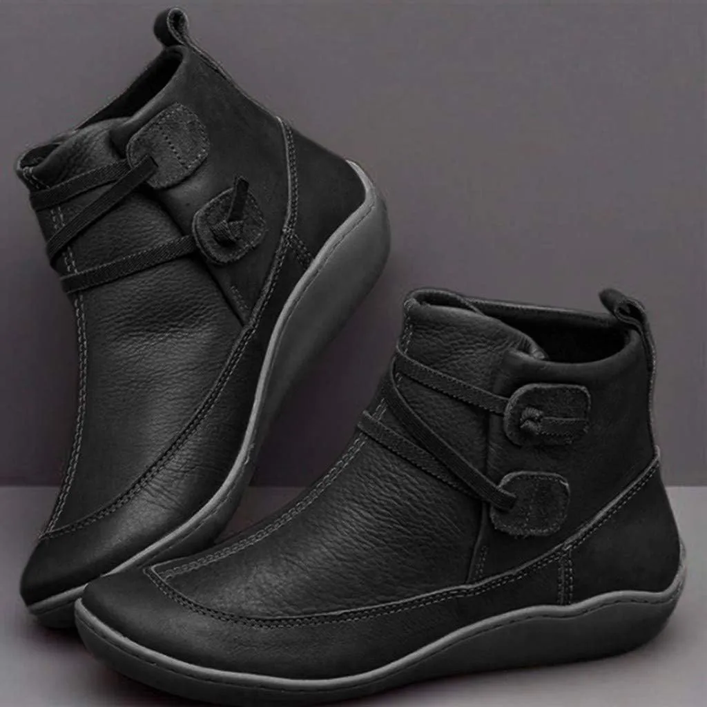AMDBEL Boots for Women Ankle Booties, Women Arch Support Low Heel Lace Up Zipper Booties Slip On Vintage Leather Ladies Shoes
