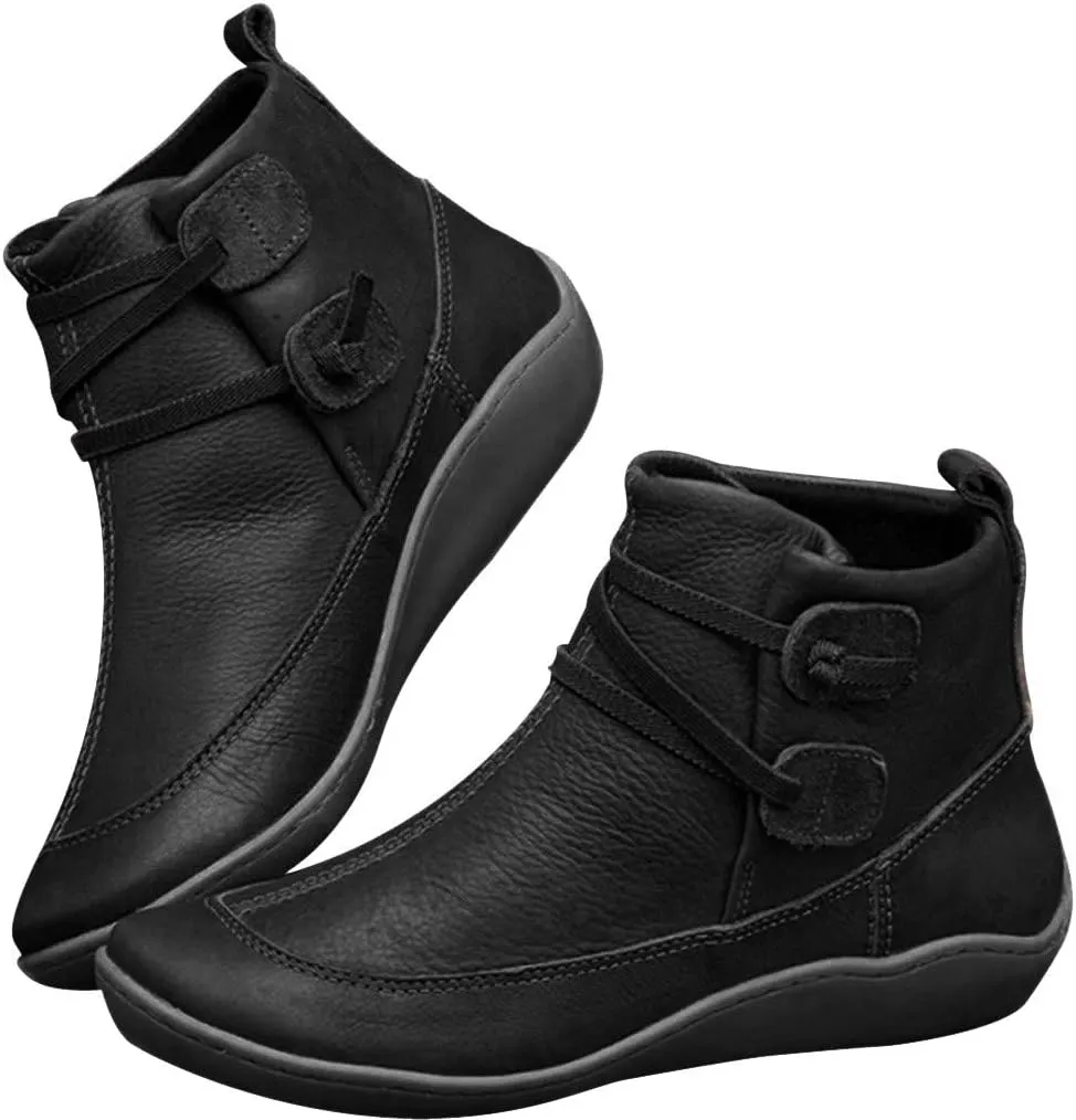 AMDBEL Boots for Women Ankle Booties, Women Arch Support Low Heel Lace Up Zipper Booties Slip On Vintage Leather Ladies Shoes