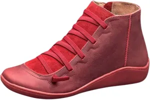 AMDBEL Womens Boots Ankle Comfortable, Ankle Boots for Women Arch Support, Womens Leather Cowboy Cowgirl Ankle Short Shoes Fashion Zipper Platform Wedge Booties, Winter Boots for Women 2023 Trendy