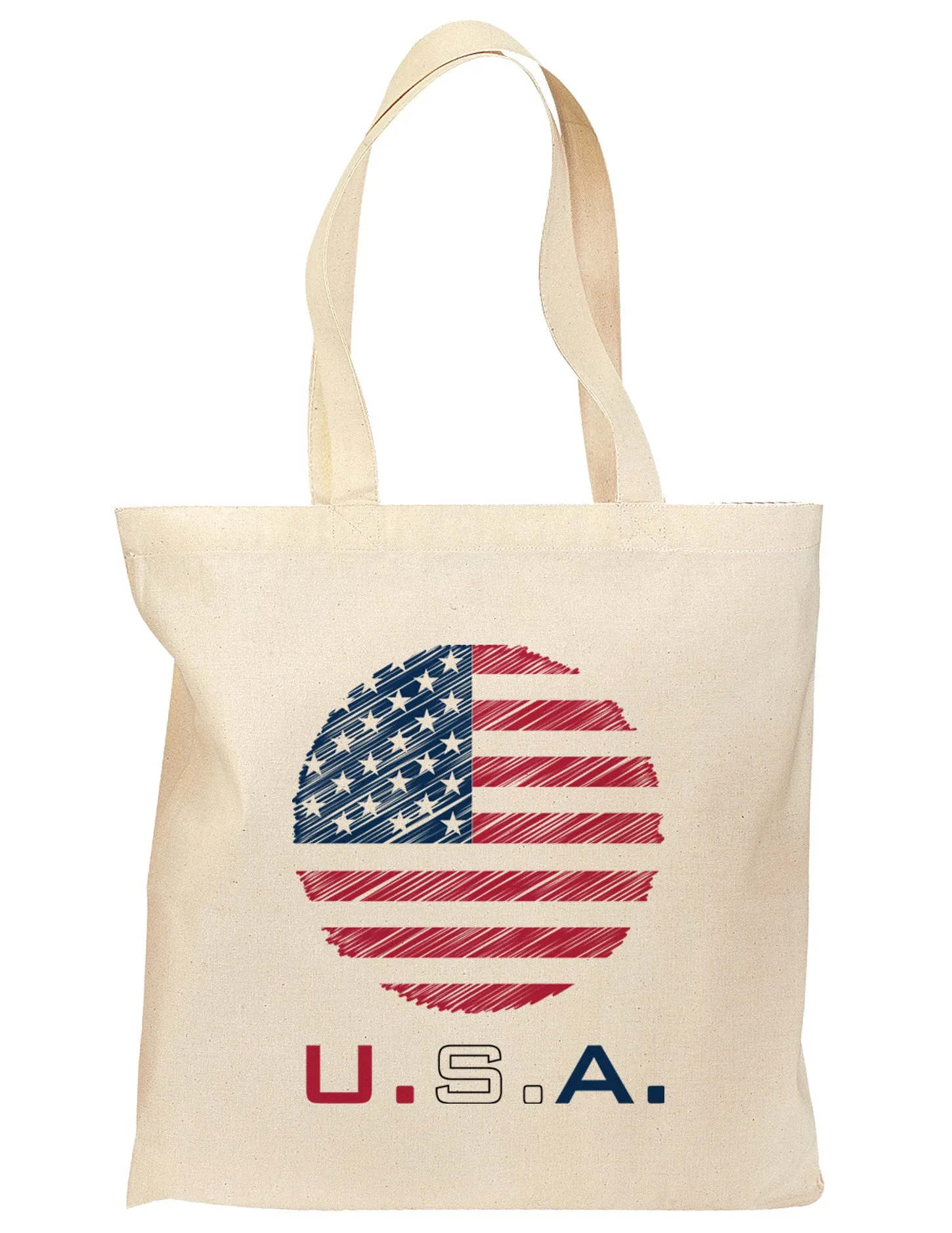 American Flag Scribble Grocery Tote Bag