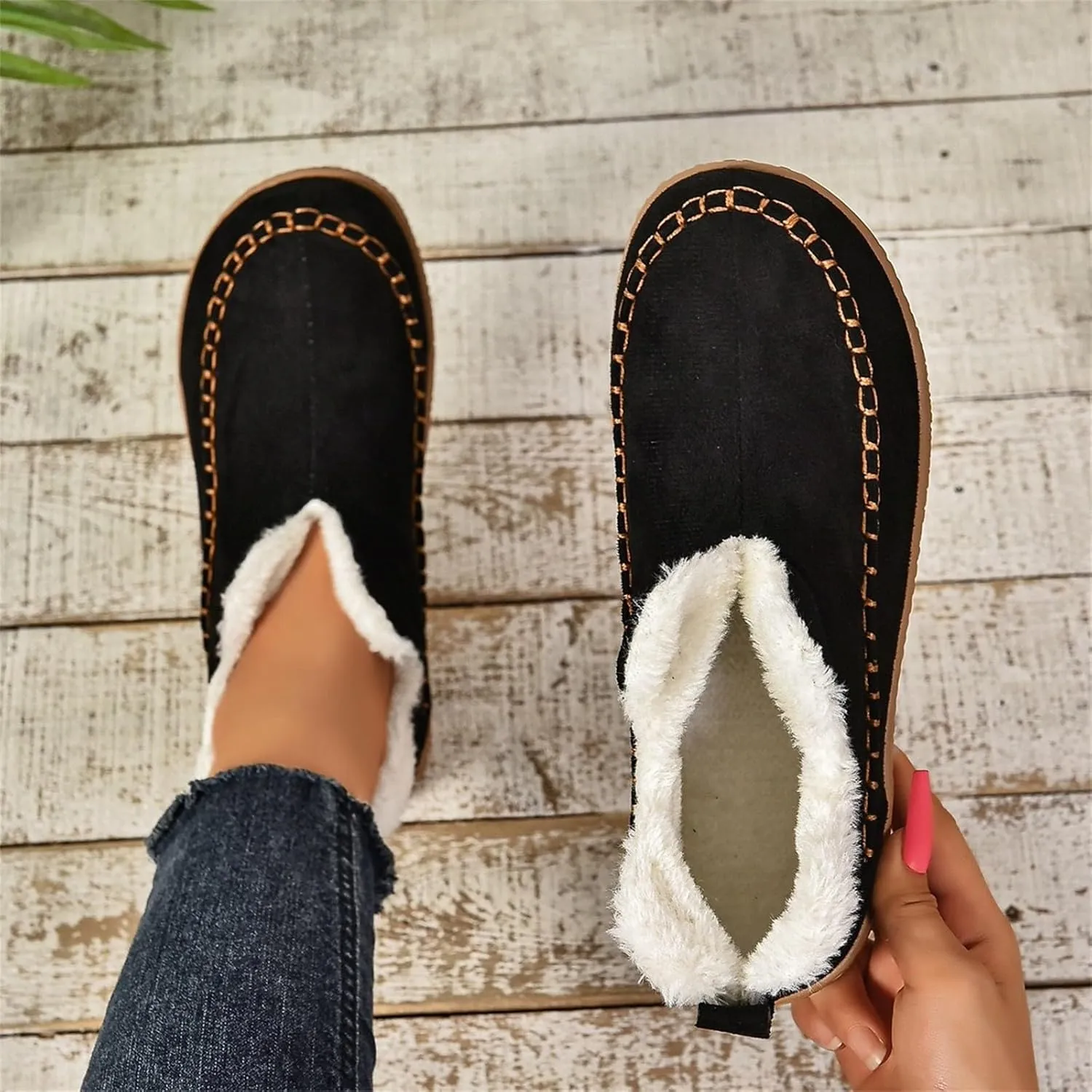 Ankle Boots for Women Low Heel Slip On Walking Shoes Hiking Boots Women Waterproof Round Toe Flat Casual Shoes
