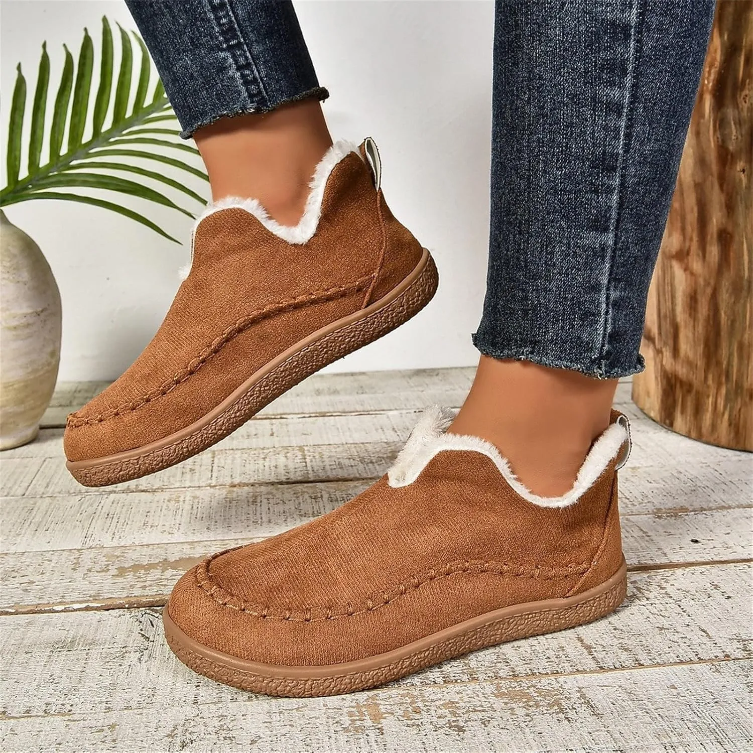 Ankle Boots for Women Low Heel Slip On Walking Shoes Hiking Boots Women Waterproof Round Toe Flat Casual Shoes