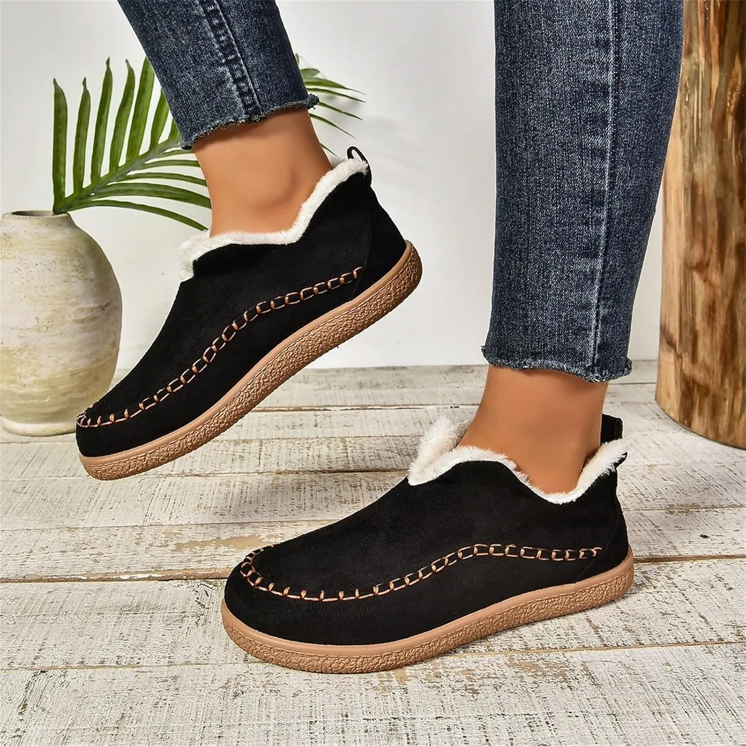 Ankle Boots for Women Low Heel Slip On Walking Shoes Hiking Boots Women Waterproof Round Toe Flat Casual Shoes
