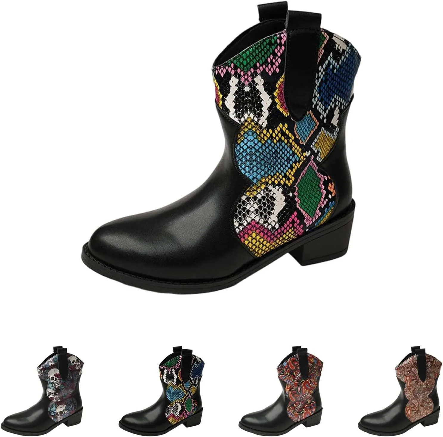 Ankle Cowboy Boots for Women Botas Mujer Heels Boots Leather Wedge Boots for Women Mens Black Round toe Ankle High Western Boots Wide Width Dress Booties for Women Plus Size