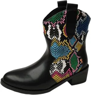 Ankle Cowboy Boots for Women Botas Mujer Heels Boots Leather Wedge Boots for Women Mens Black Round toe Ankle High Western Boots Wide Width Dress Booties for Women Plus Size