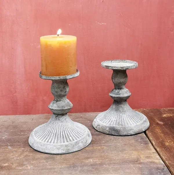 Antique Zinc Pillar Candle Holder - Two Styles