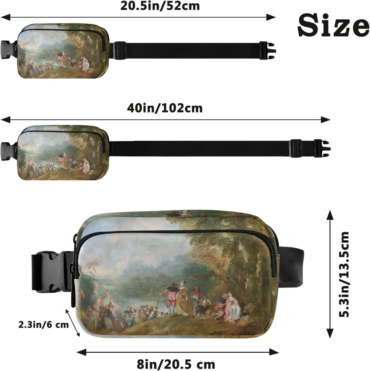 Antoine Watteau Prints Embarkation Cythera Womens Fanny Pack Funny Everywhere Belt Bag Waterproof Crossbody Waist Bag